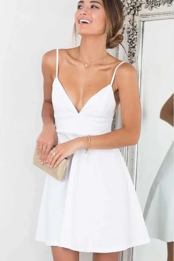 Spaghetti Straps Little White Dress Cocktail Party