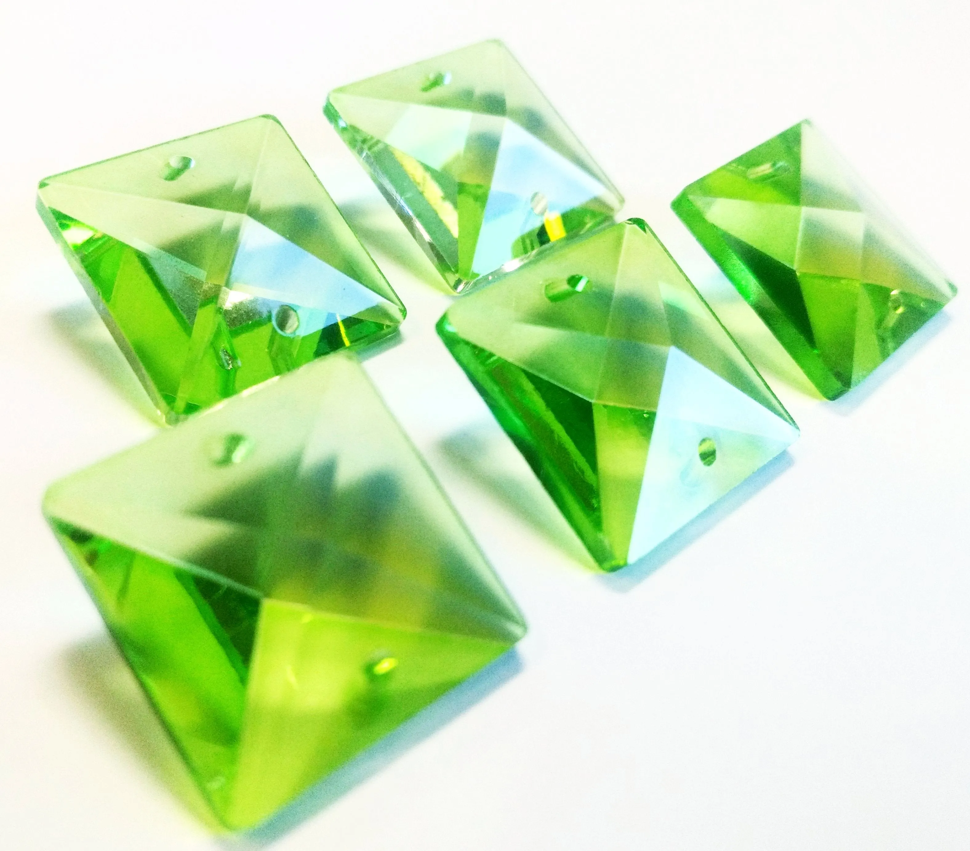 Spring Green Square 22mm Chandelier Crystals Glass Beads Pack of 6