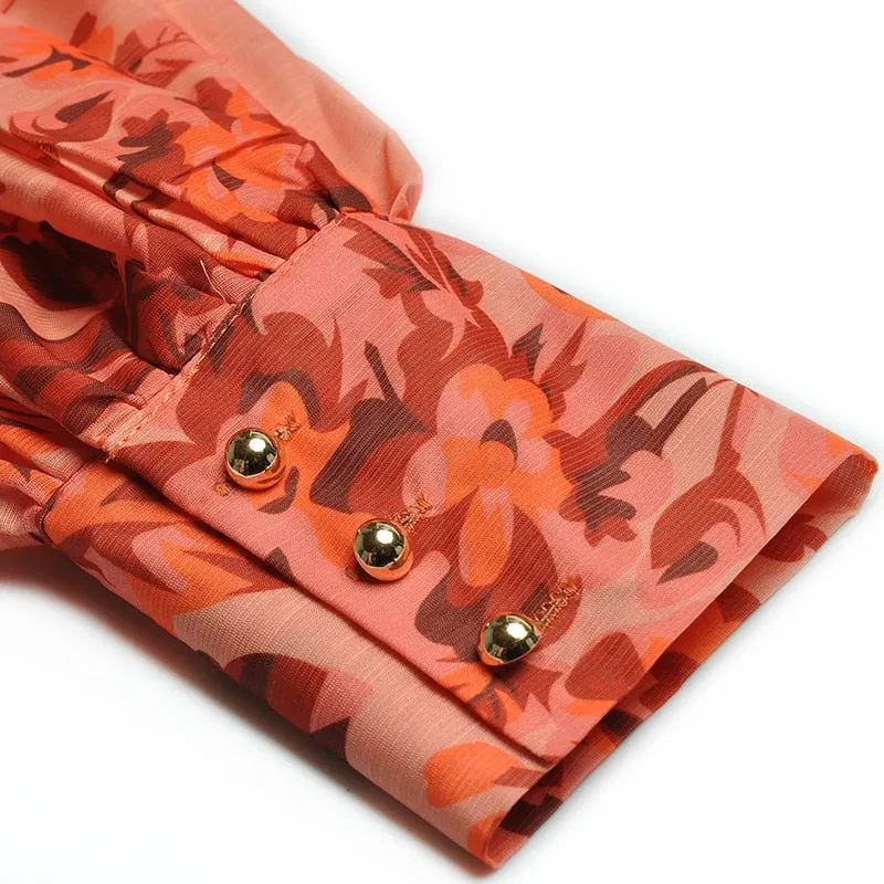Spring New Women Vintage Elegant Lapel Printing Party Dresses