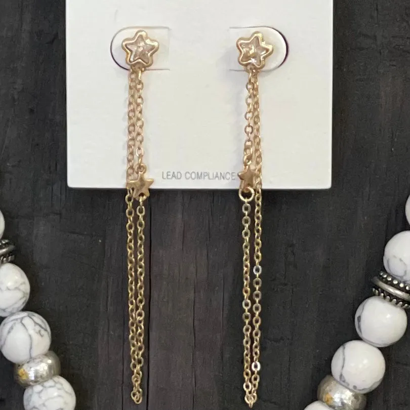 Star Rhinestone Chain Dangle Earrings