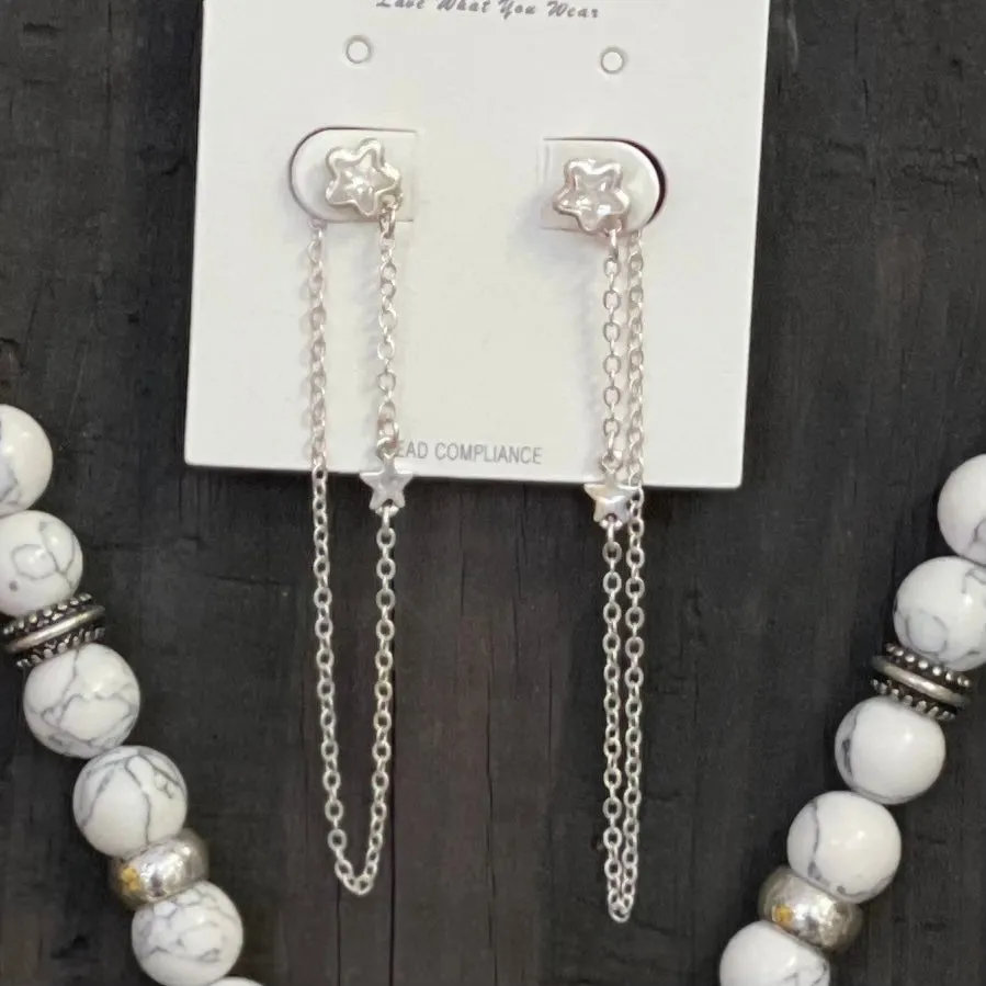 Star Rhinestone Chain Dangle Earrings
