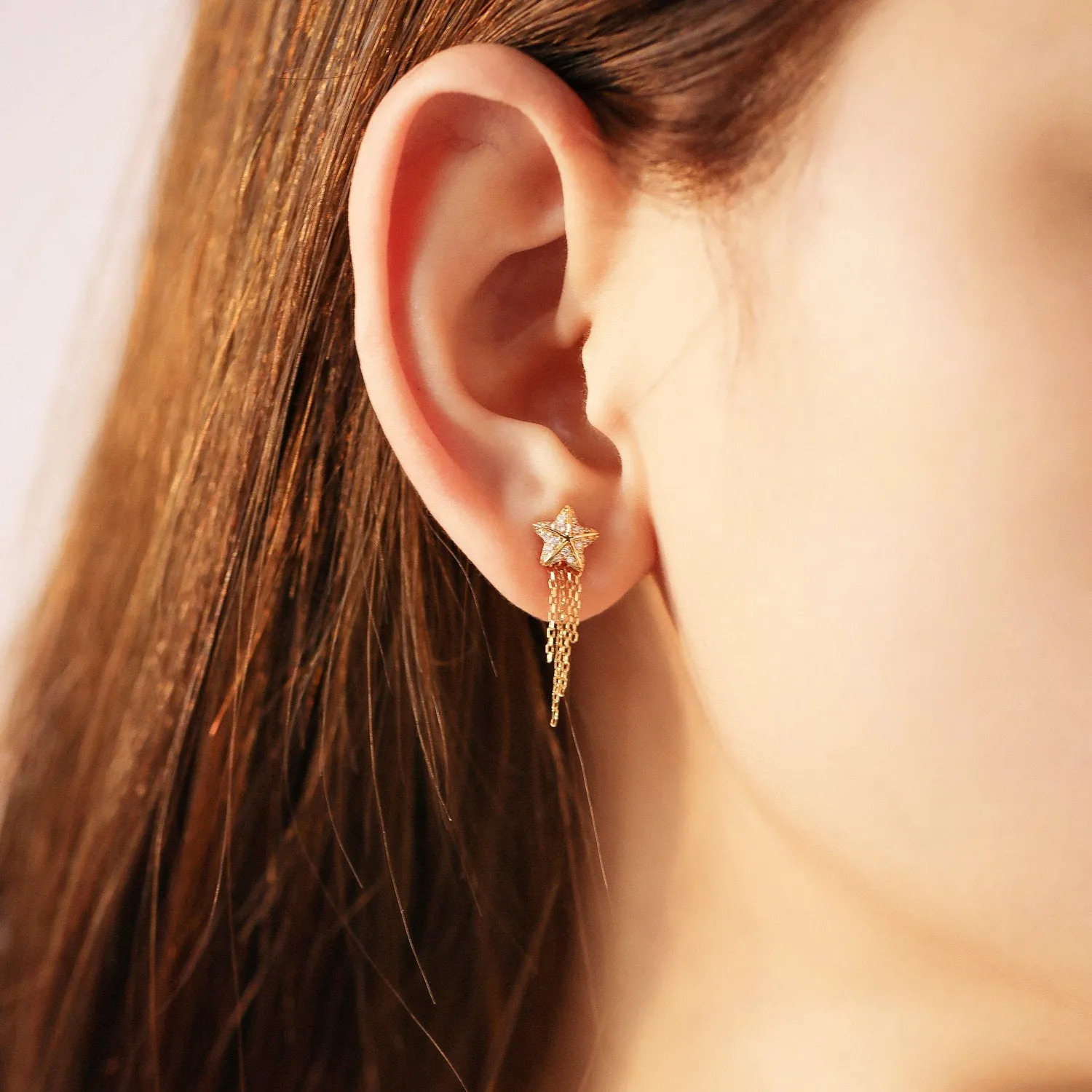 Star Stud Tassels Two-Ways Wear Earrings