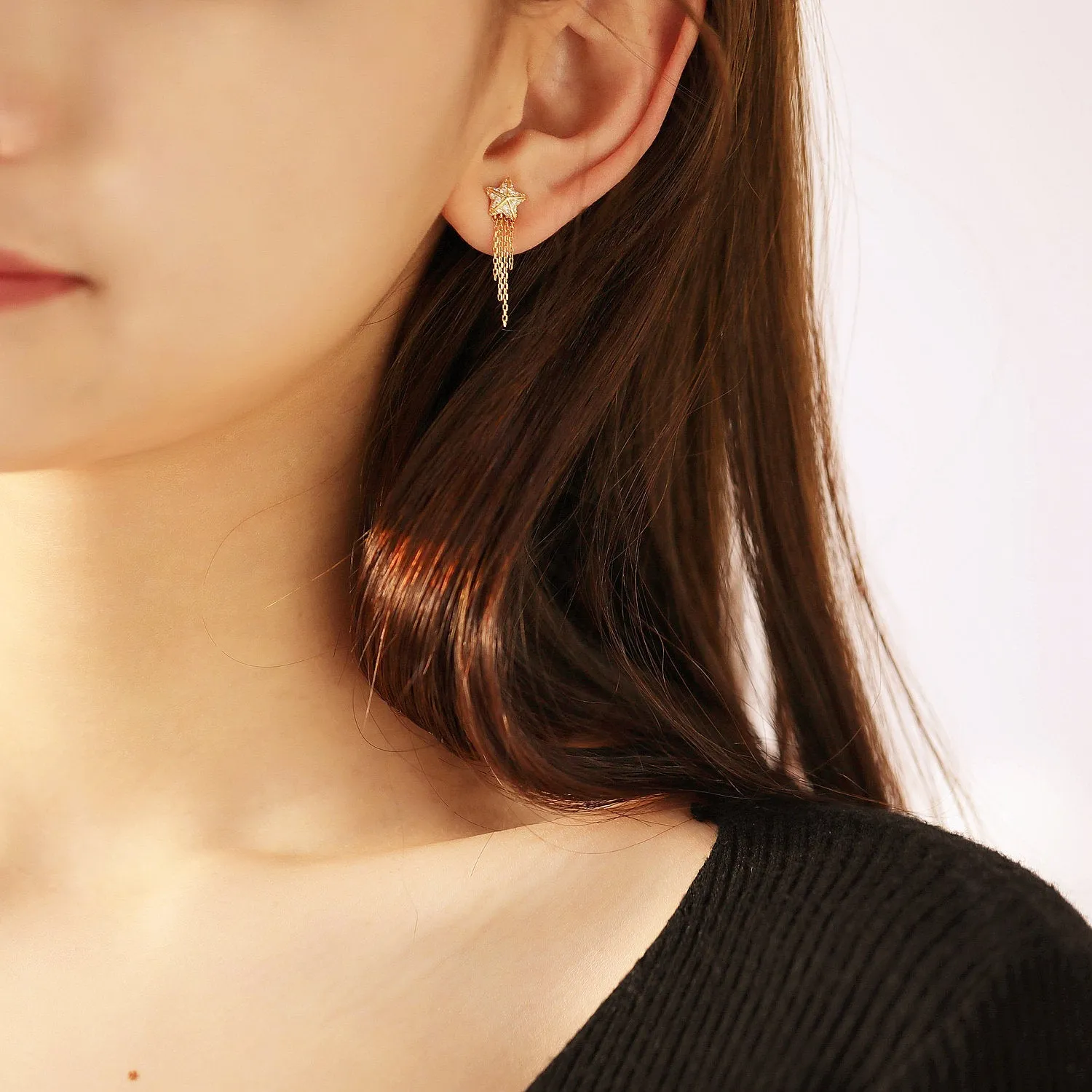 Star Stud Tassels Two-Ways Wear Earrings