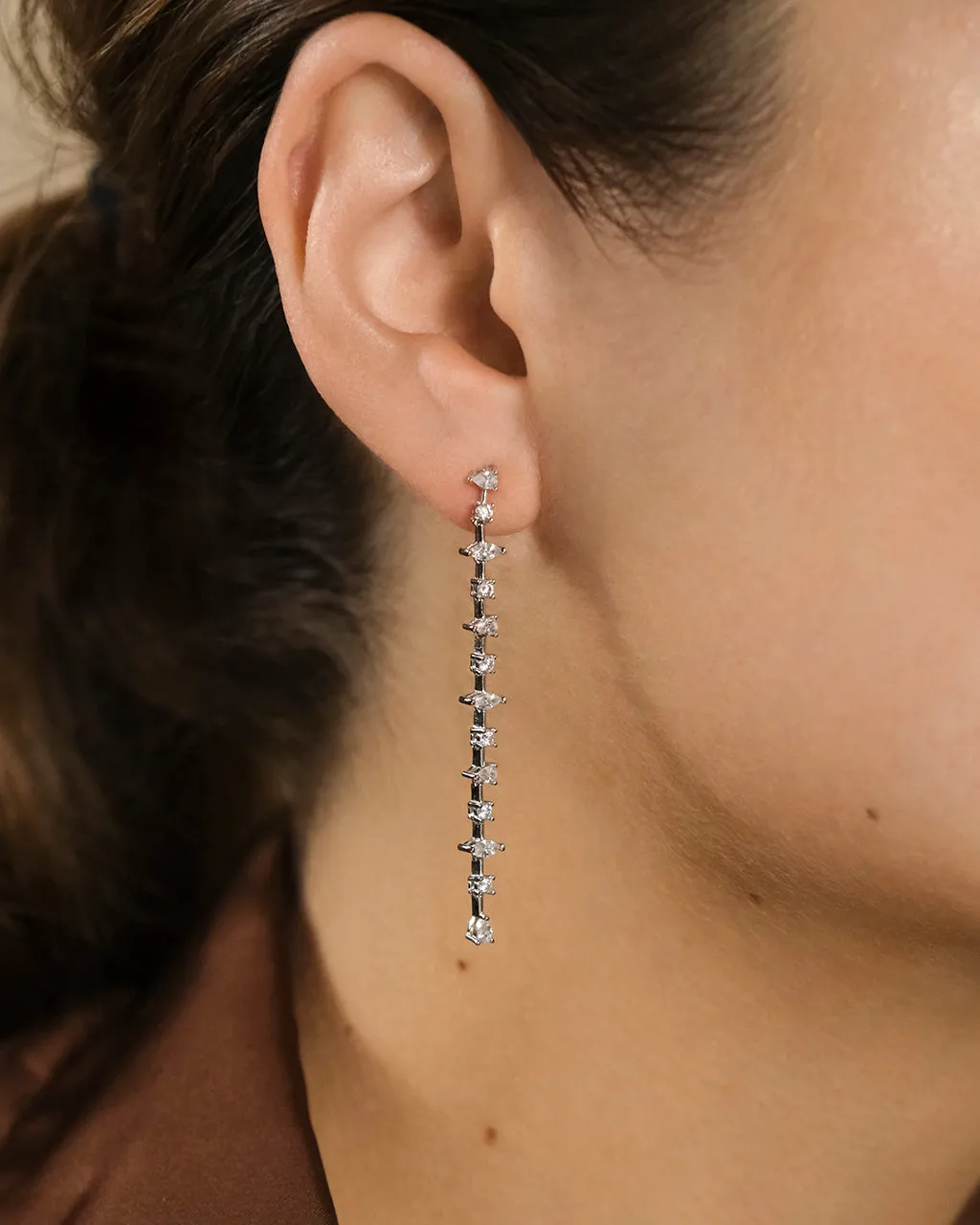 Sterling Silver Chastin Stationed CZ Dangle Stud Earrings