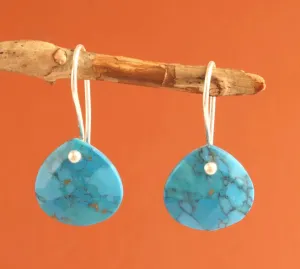 Sterling Silver Heart-Shaped Turquoise Gemstone Dangle Earrings 1”