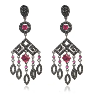 Sterling Silver Hematite Ruby CZ Chandelier Drop Earring