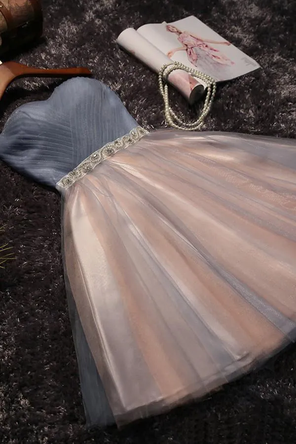 Strapless Beaded Belt Two colors Skirt Homecoming Prom Dresses, Affordable Short Party Prom Dresses, Perfect Homecoming Cocktail Dresses, CM566