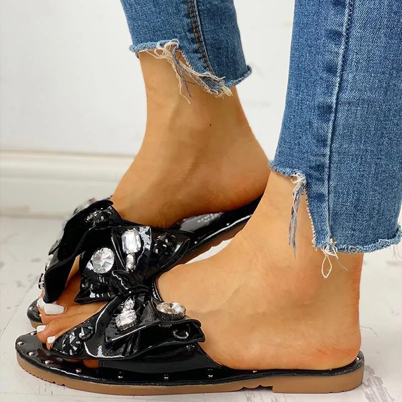 Studded Bowknot Design Casual Slipper Sandals