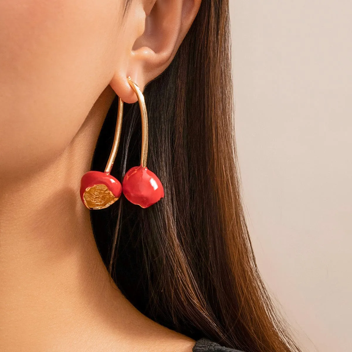 Sweet Gold Plated Cherry Dangle Earrings