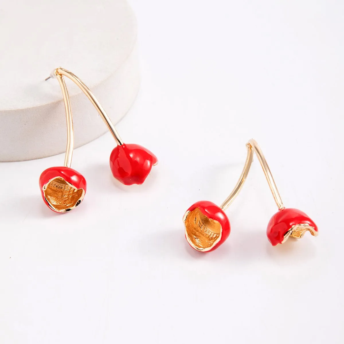 Sweet Gold Plated Cherry Dangle Earrings