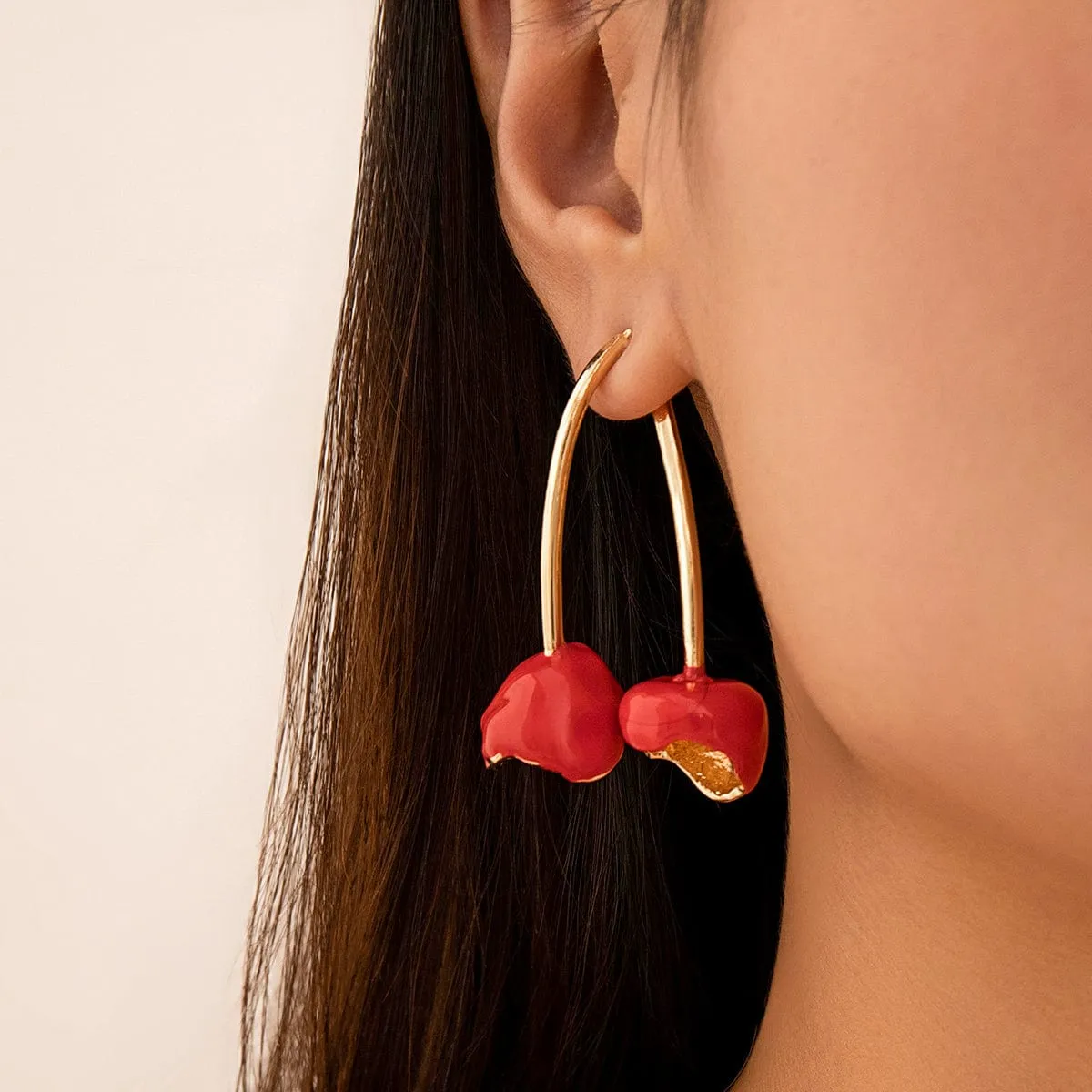 Sweet Gold Plated Cherry Dangle Earrings