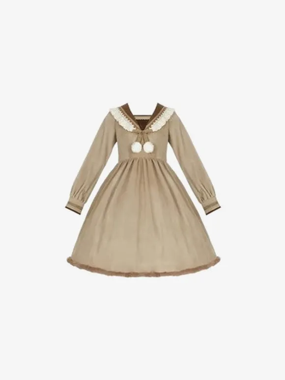 Sweet Lolita Dress Long Sleeves Pom Poms Dress Lolita Dress