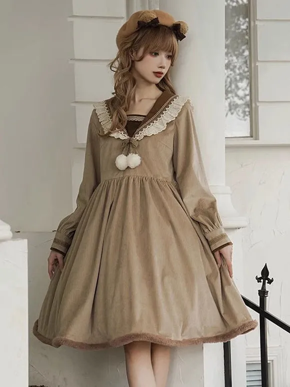 Sweet Lolita Dress Long Sleeves Pom Poms Dress Lolita Dress