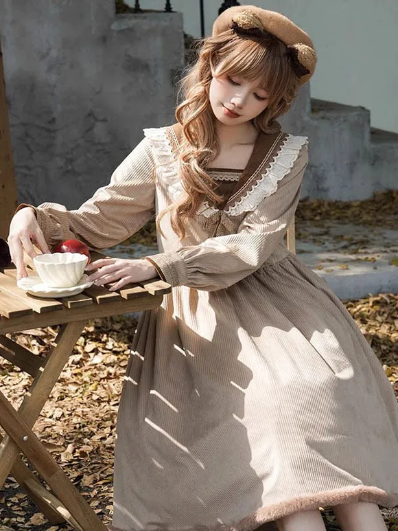 Sweet Lolita Dress Long Sleeves Pom Poms Dress Lolita Dress