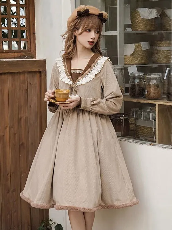 Sweet Lolita Dress Long Sleeves Pom Poms Dress Lolita Dress
