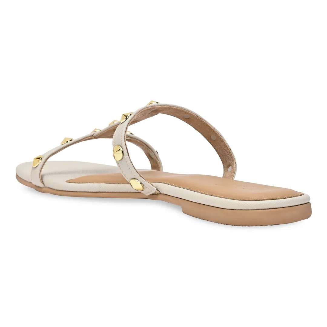 T-strap Studded Cream Flats