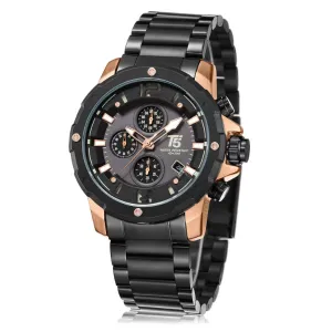T5 Black Stainless Steel Grey Dial Chronograph Quartz Watch for Gents - H3589G-C