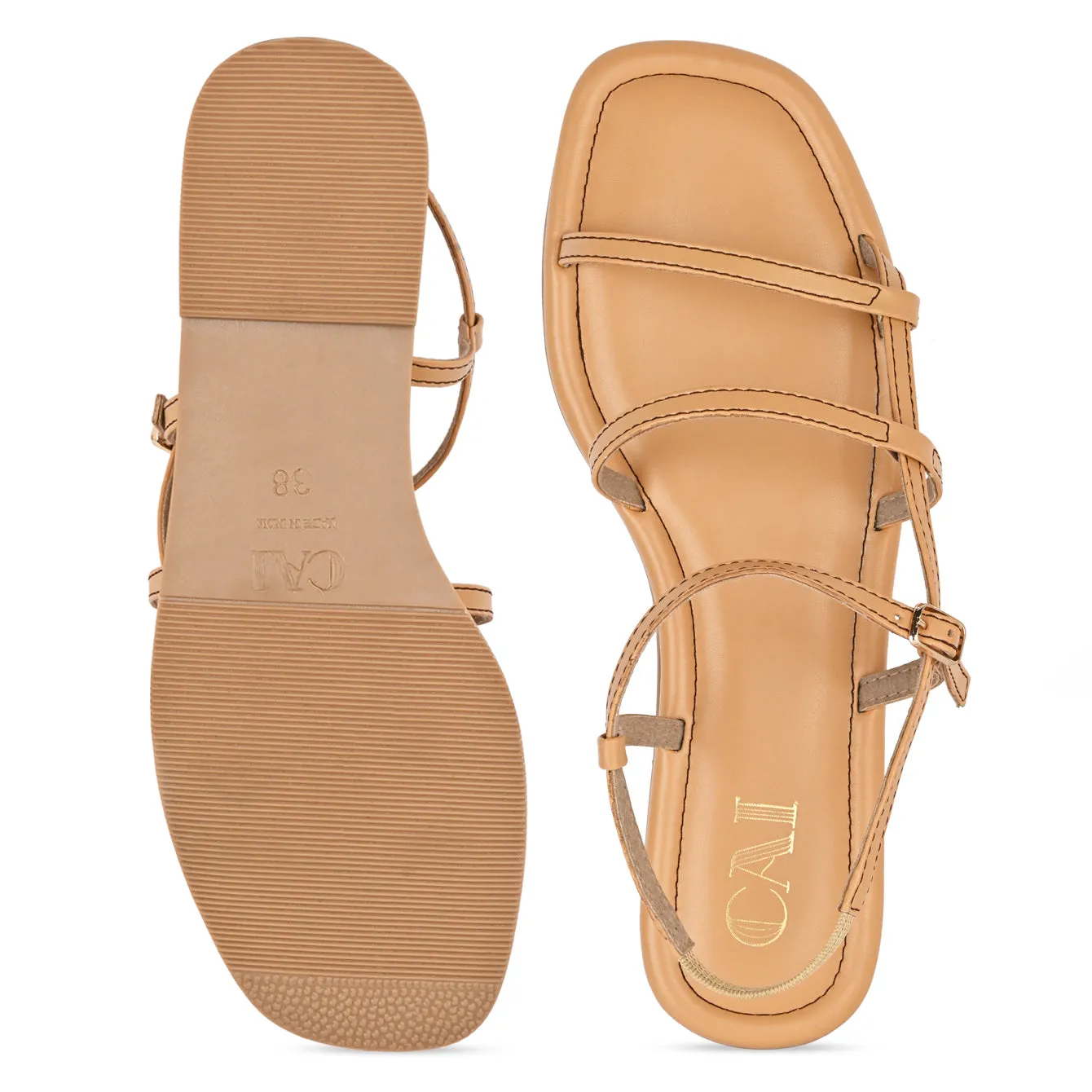 Tan Strappy Flats