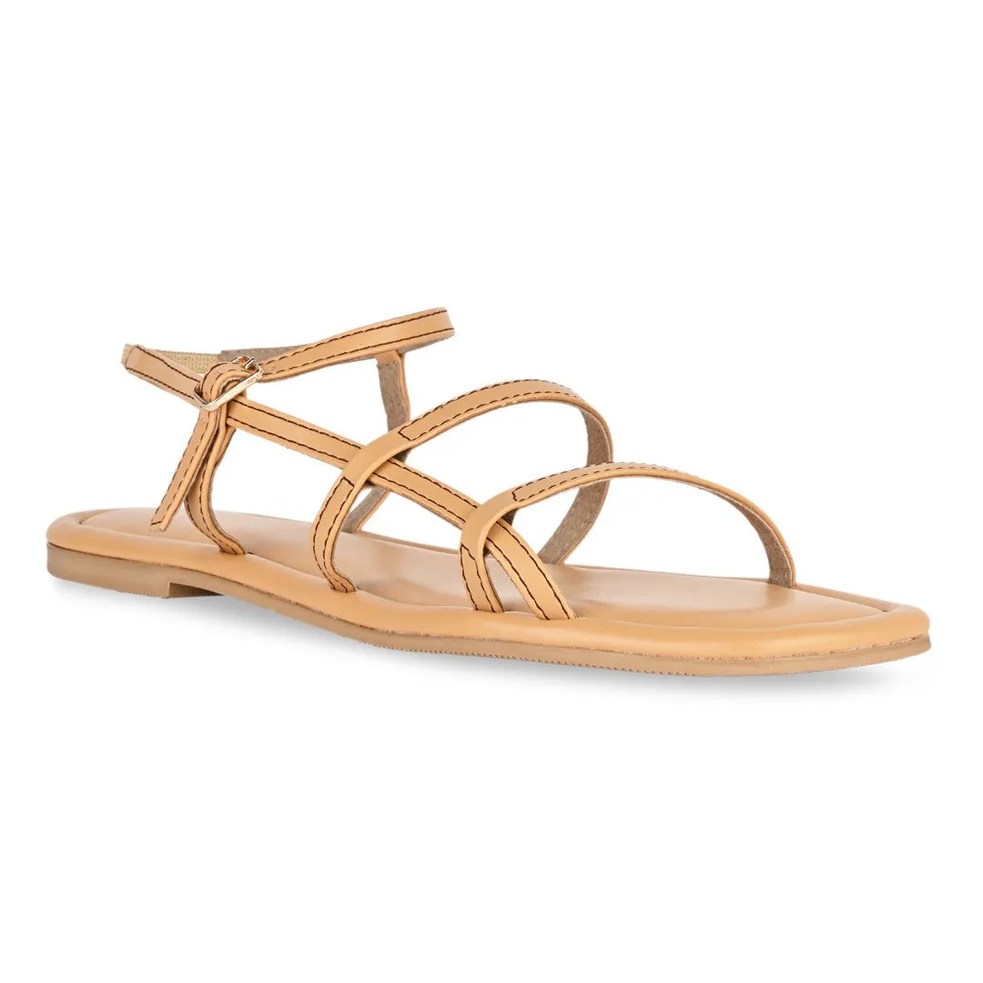 Tan Strappy Flats