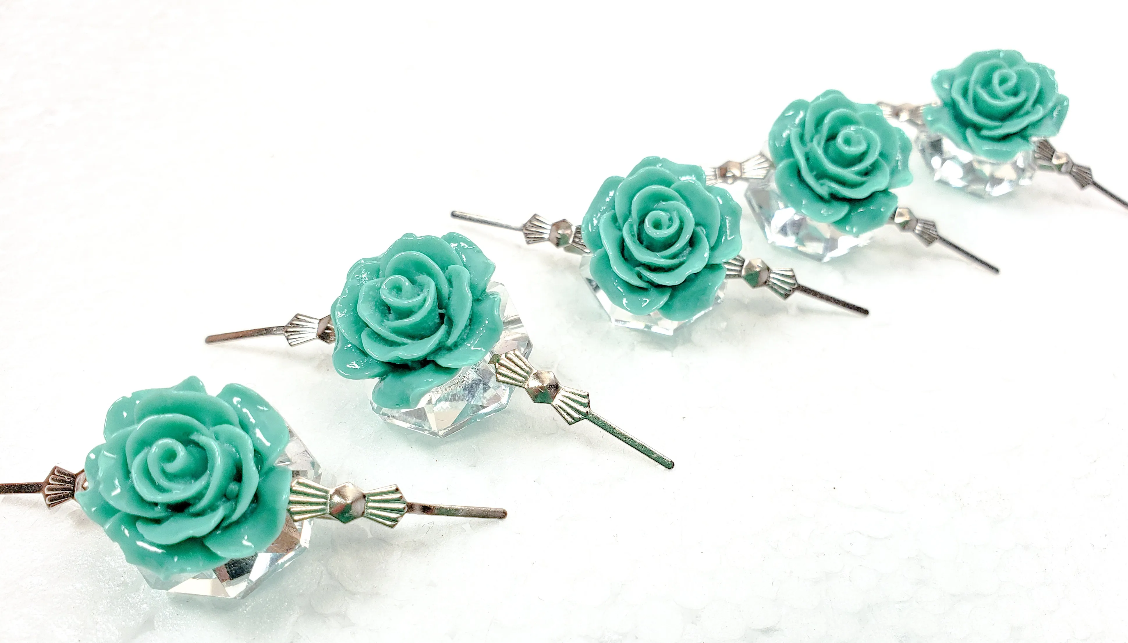 Teal Chandelier Roses Pack of 5 Crystals, Shabby Chic Rose Chandelier Decoration -81B