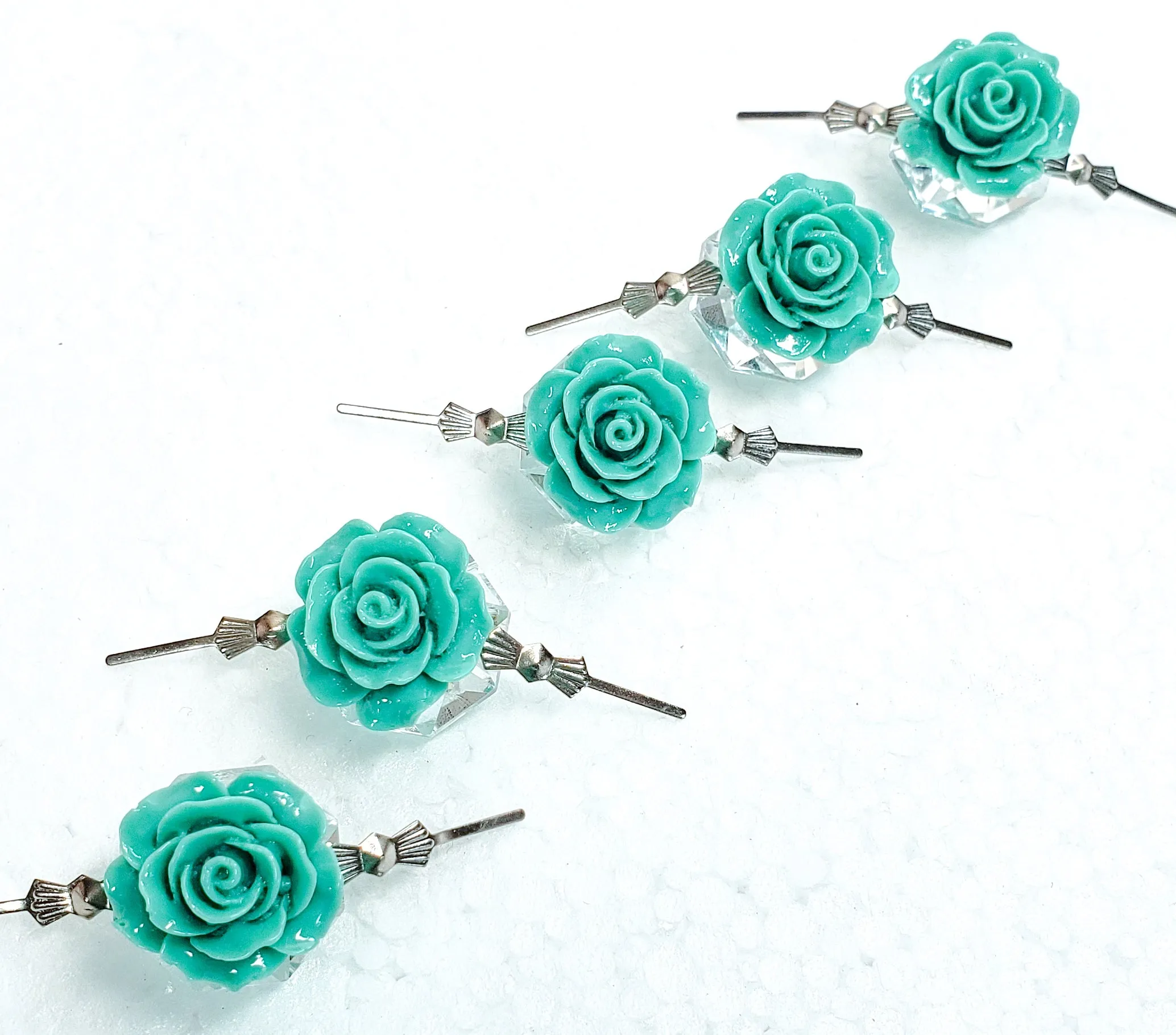 Teal Chandelier Roses Pack of 5 Crystals, Shabby Chic Rose Chandelier Decoration -81B