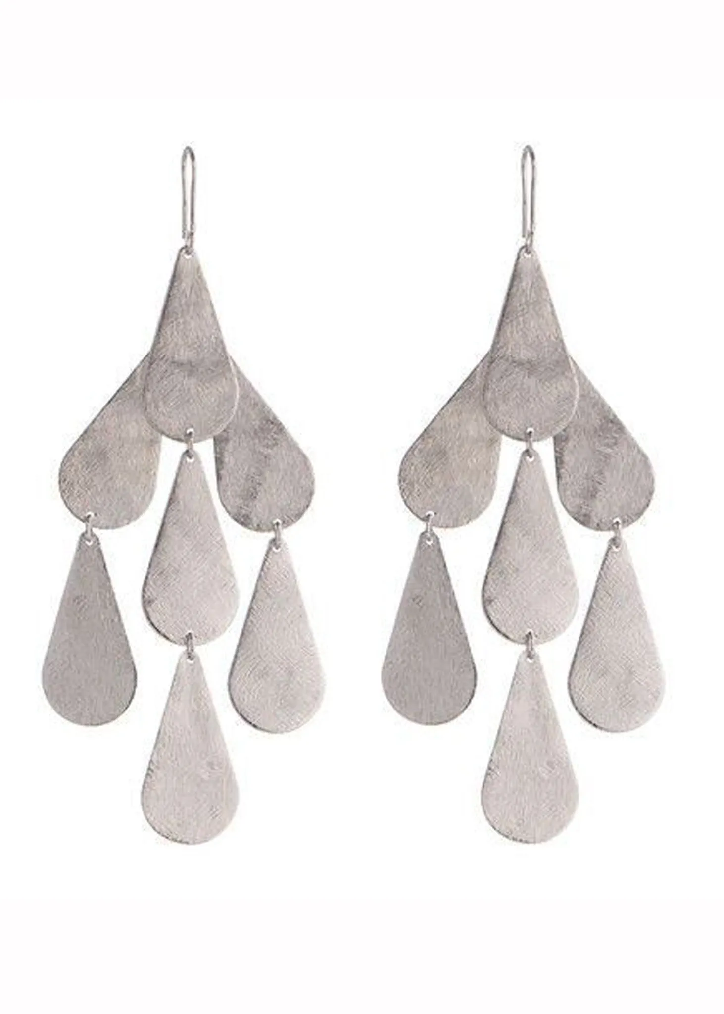 Tear Chandelier Earrings in Rhodium Silver