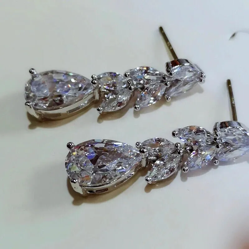 Teardrop Crystal Wedding Earrings, Bridal 14K Gold CZ Diamond Minimalist Wedding Crystal Studs