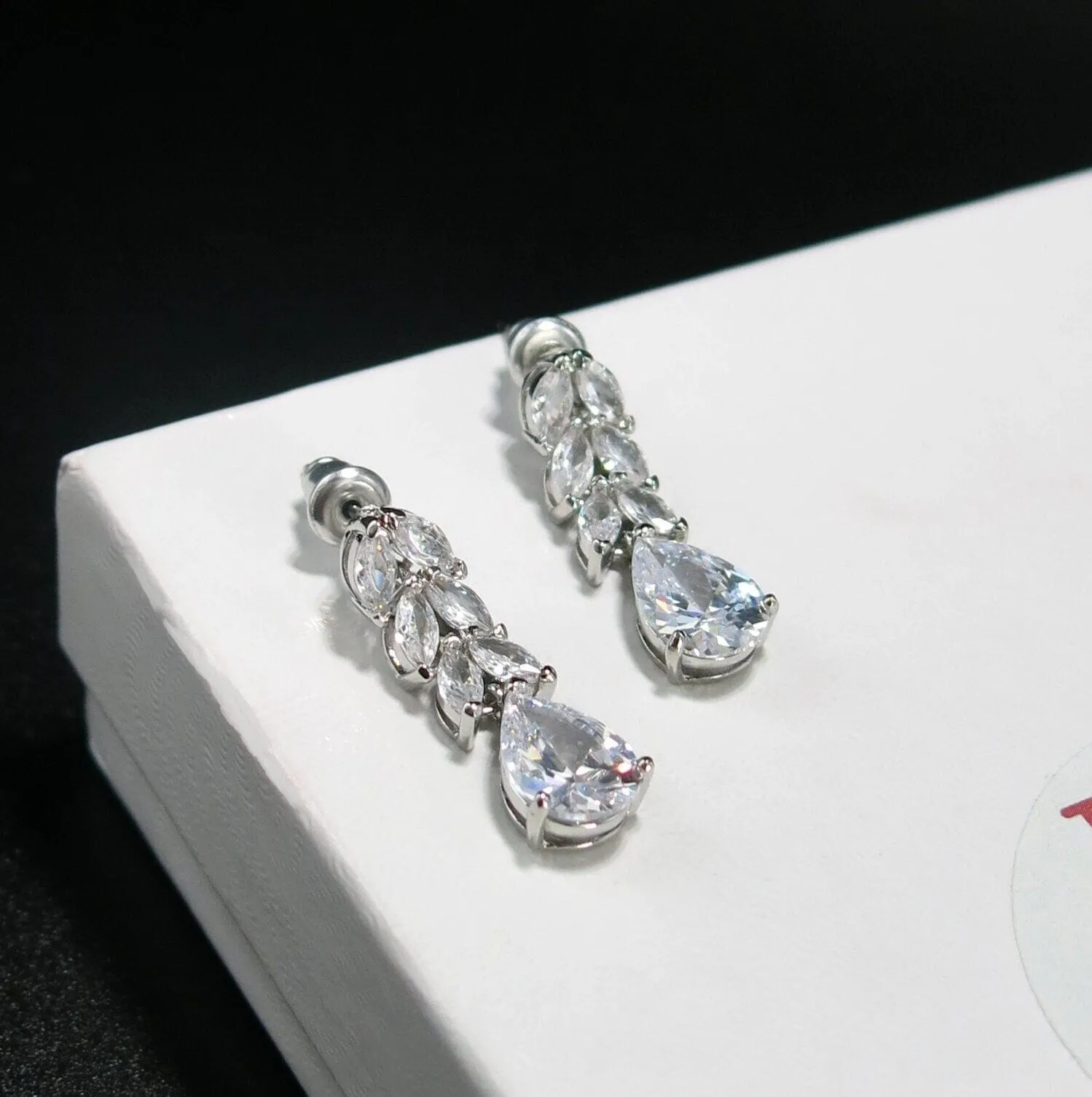 Teardrop Crystal Wedding Earrings, Bridal 14K Gold CZ Diamond Minimalist Wedding Crystal Studs