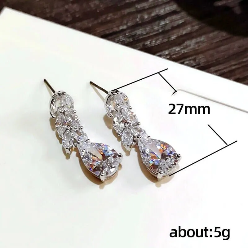 Teardrop Crystal Wedding Earrings, Bridal 14K Gold CZ Diamond Minimalist Wedding Crystal Studs