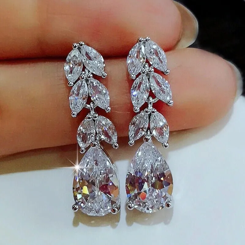 Teardrop Crystal Wedding Earrings, Bridal 14K Gold CZ Diamond Minimalist Wedding Crystal Studs