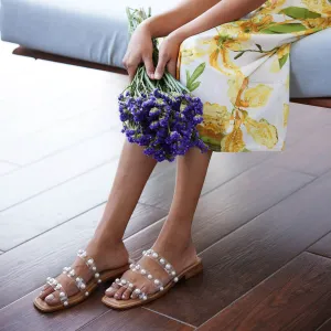 Three Strap Pearl Flats