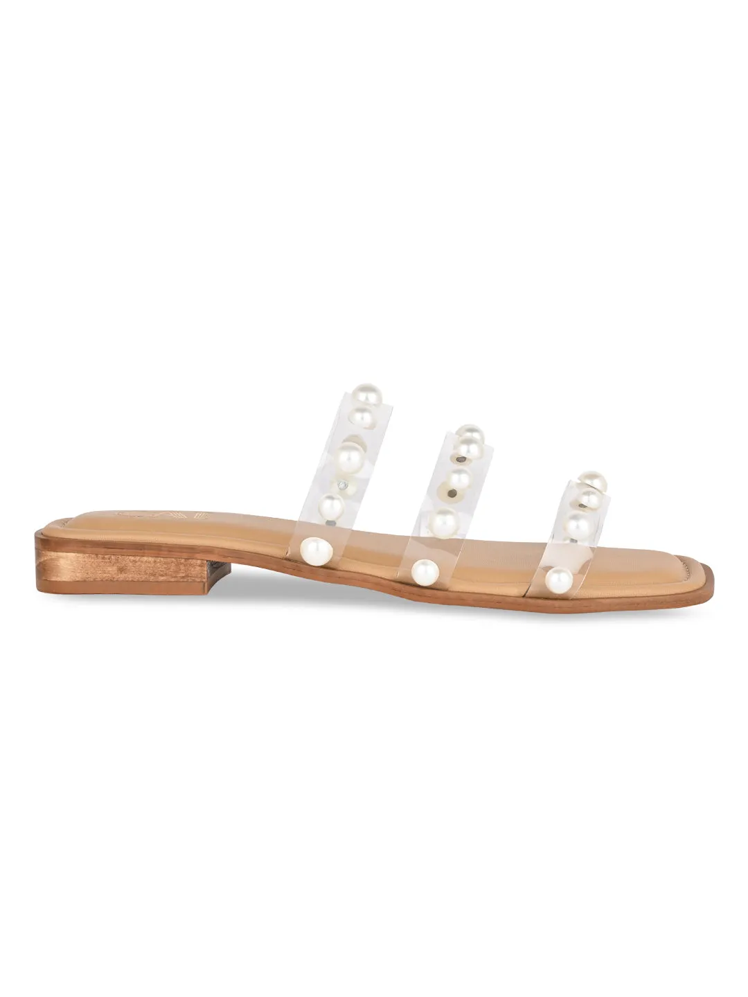 Three Strap Pearl Flats
