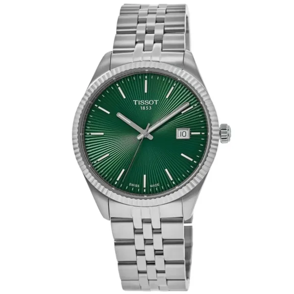 Tissot T-Classic Silver Stainless Steel Green Dial Quartz Watch for Gents - T156.410.11.091.00
