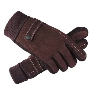 Tomorrow Men Leather Gloves, Winter Gloves for Men, Knitted Gloves for Men, Ribbed Cuffs, Men Gloves with Leather Stitched Design, Warm Gloves for Men, Men Thermal Gloves