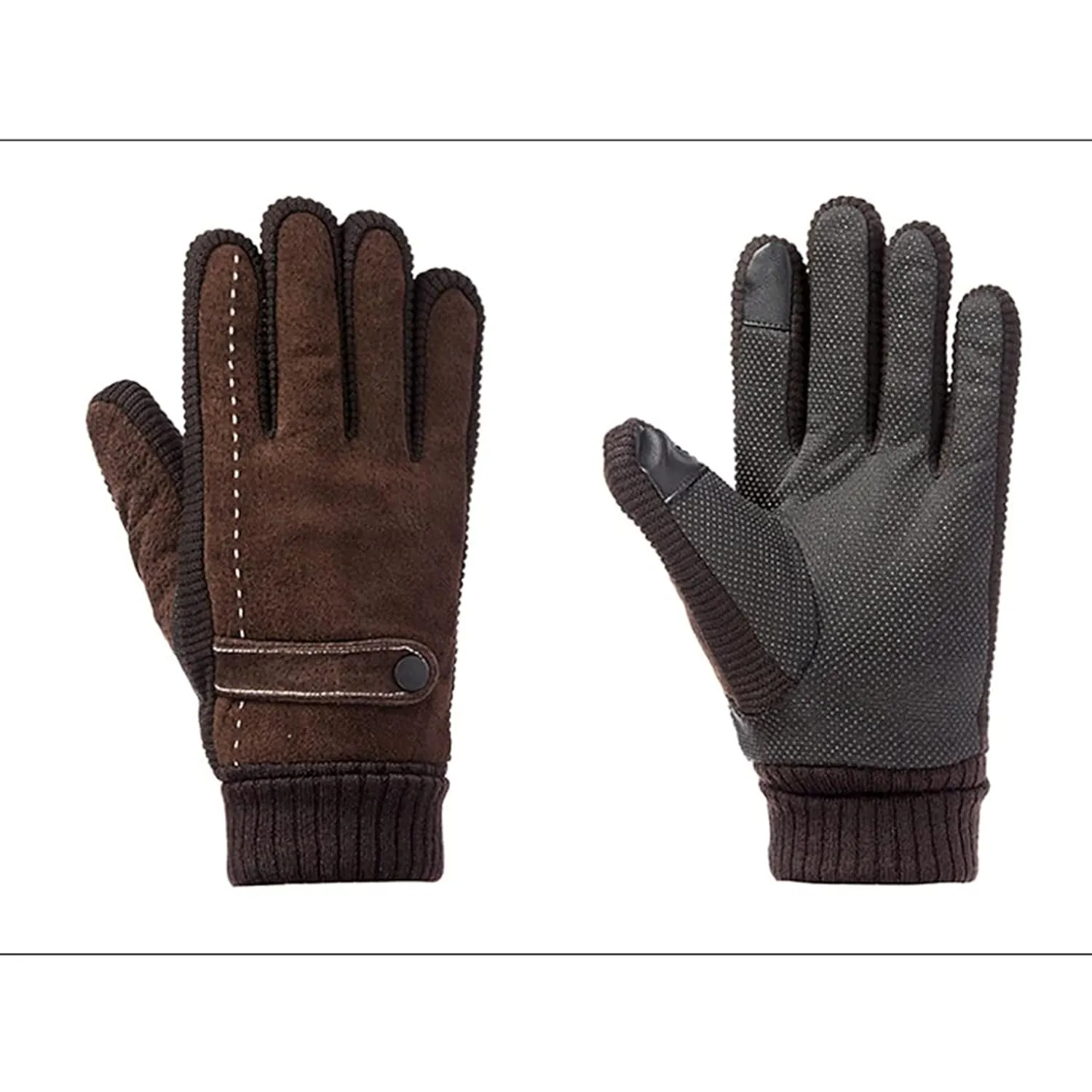 Tomorrow Men Leather Gloves, Winter Gloves for Men, Knitted Gloves for Men, Ribbed Cuffs, Men Gloves with Leather Stitched Design, Warm Gloves for Men, Men Thermal Gloves