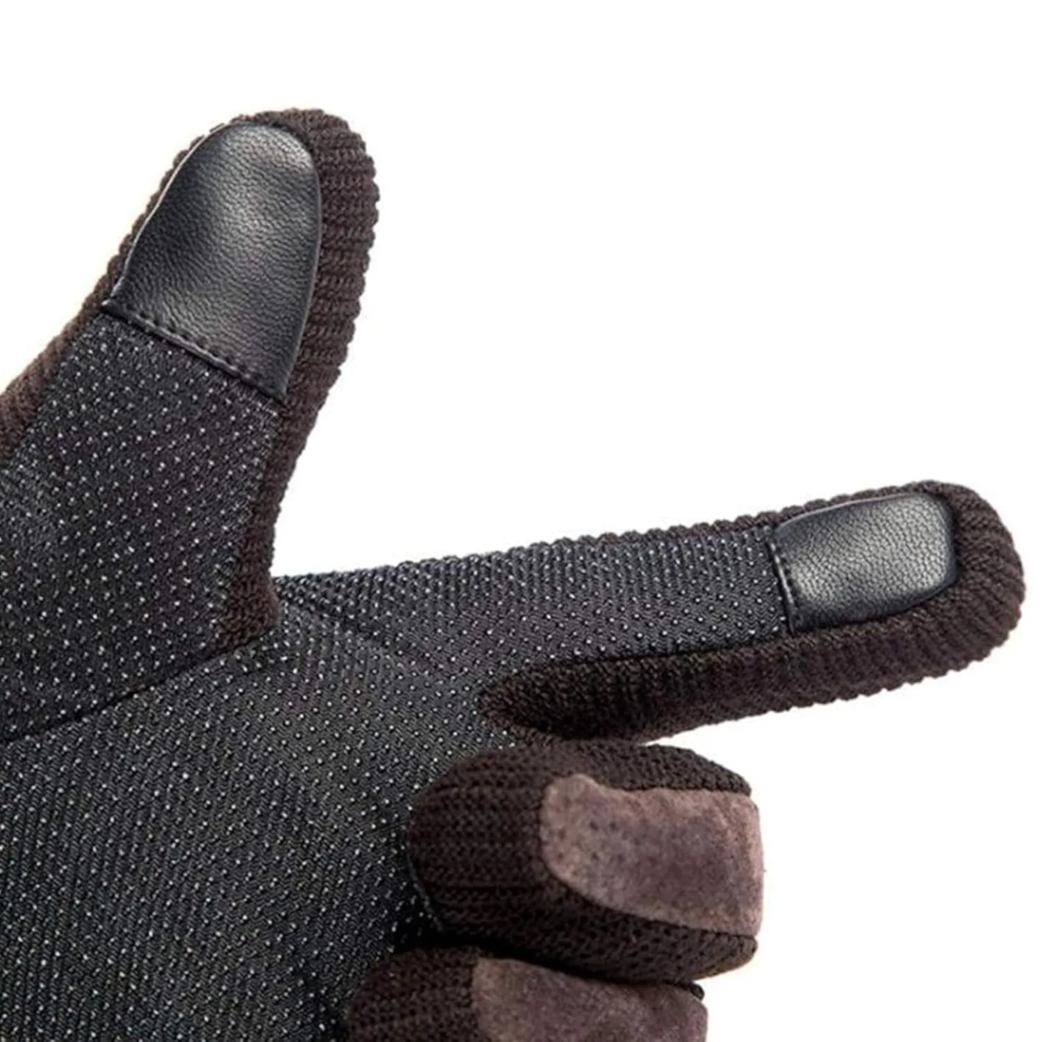 Tomorrow Men Leather Gloves, Winter Gloves for Men, Knitted Gloves for Men, Ribbed Cuffs, Men Gloves with Leather Stitched Design, Warm Gloves for Men, Men Thermal Gloves