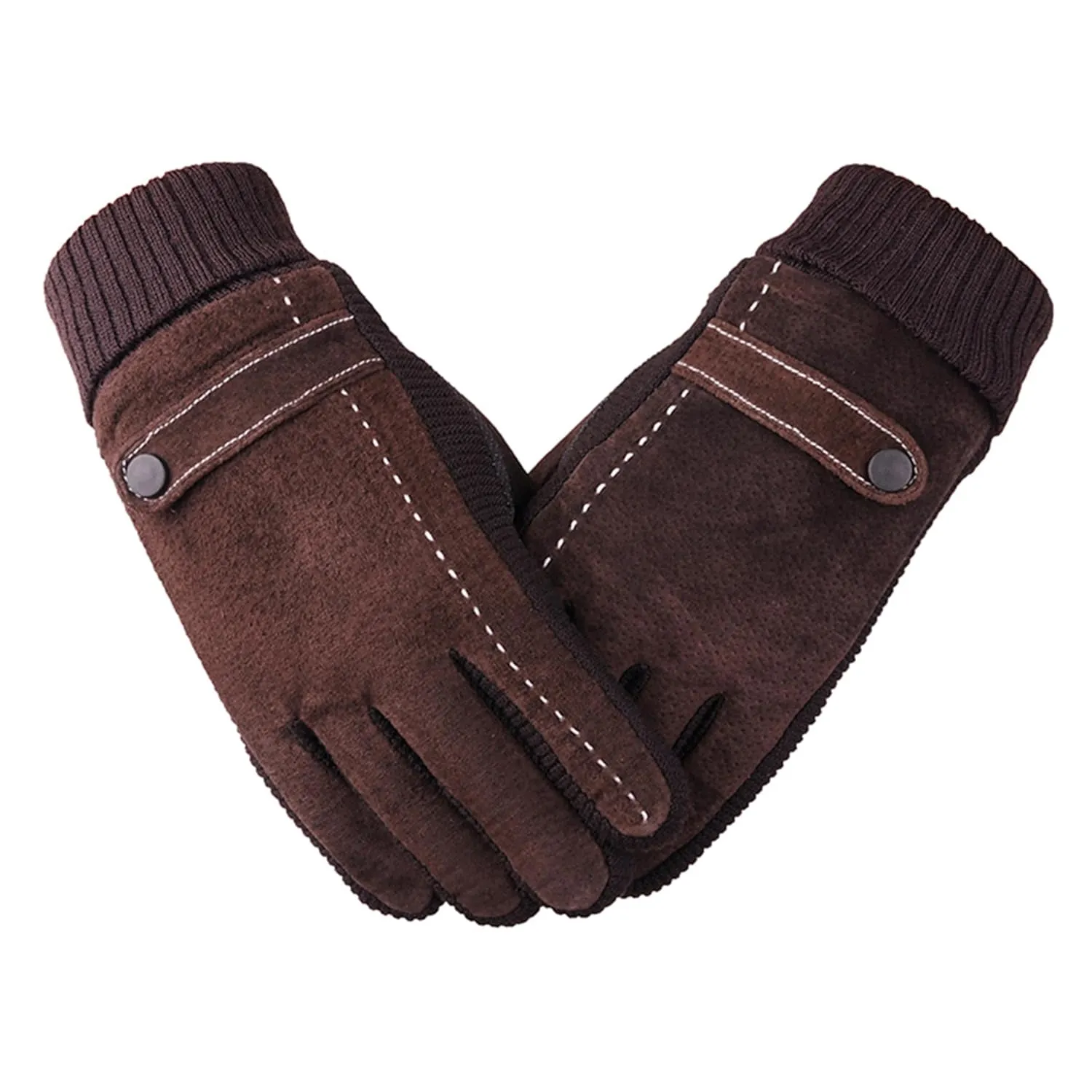 Tomorrow Men Leather Gloves, Winter Gloves for Men, Knitted Gloves for Men, Ribbed Cuffs, Men Gloves with Leather Stitched Design, Warm Gloves for Men, Men Thermal Gloves