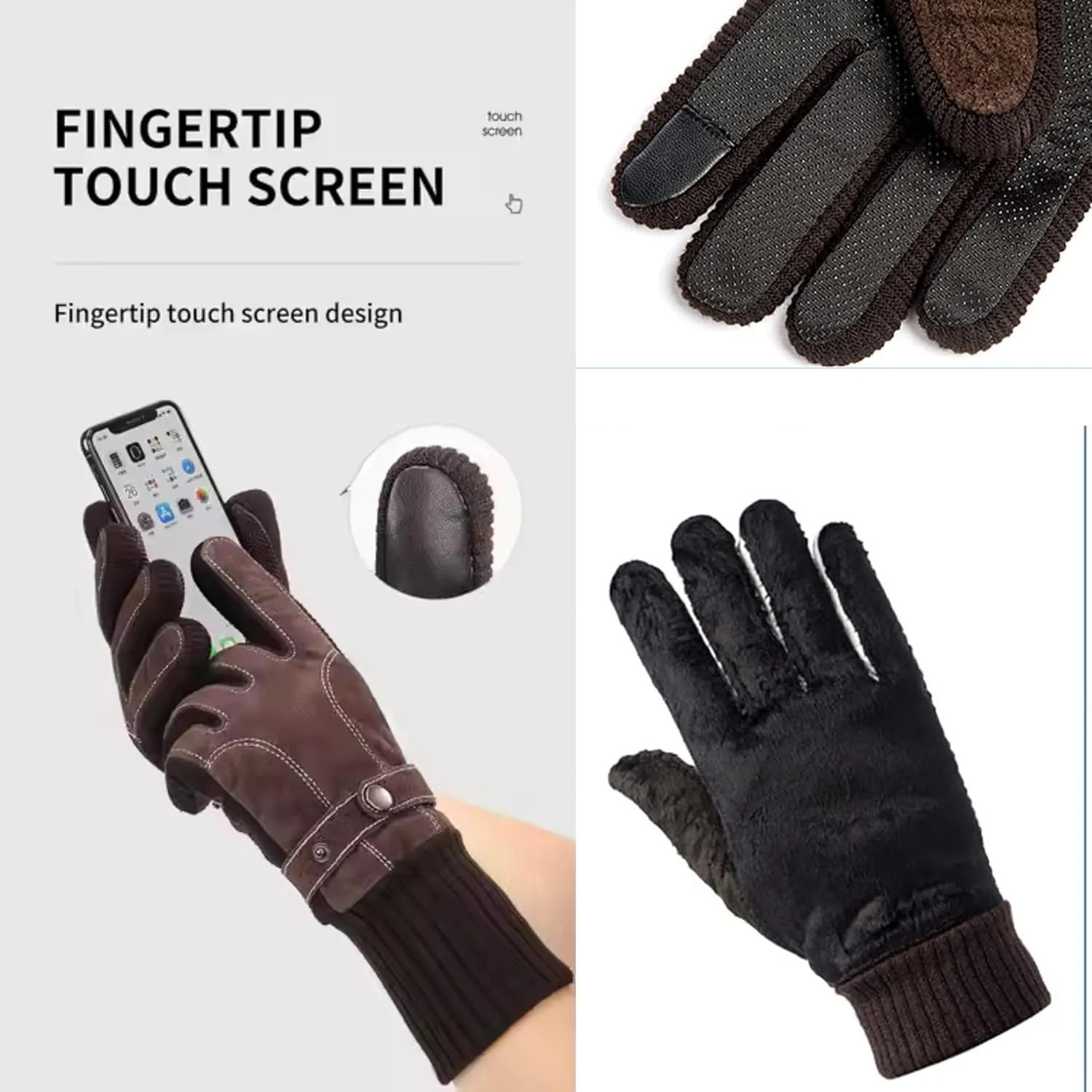 Tomorrow Men Leather Gloves, Winter Gloves for Men, Knitted Gloves for Men, Ribbed Cuffs, Men Gloves with Leather Stitched Design, Warm Gloves for Men, Men Thermal Gloves