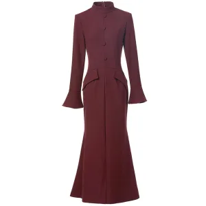 Tonia  Stand Collar Flare Sleeve Mermaid Dress