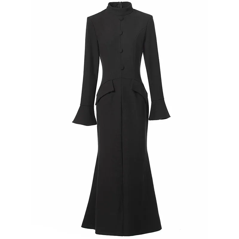 Tonia  Stand Collar Flare Sleeve Mermaid Dress