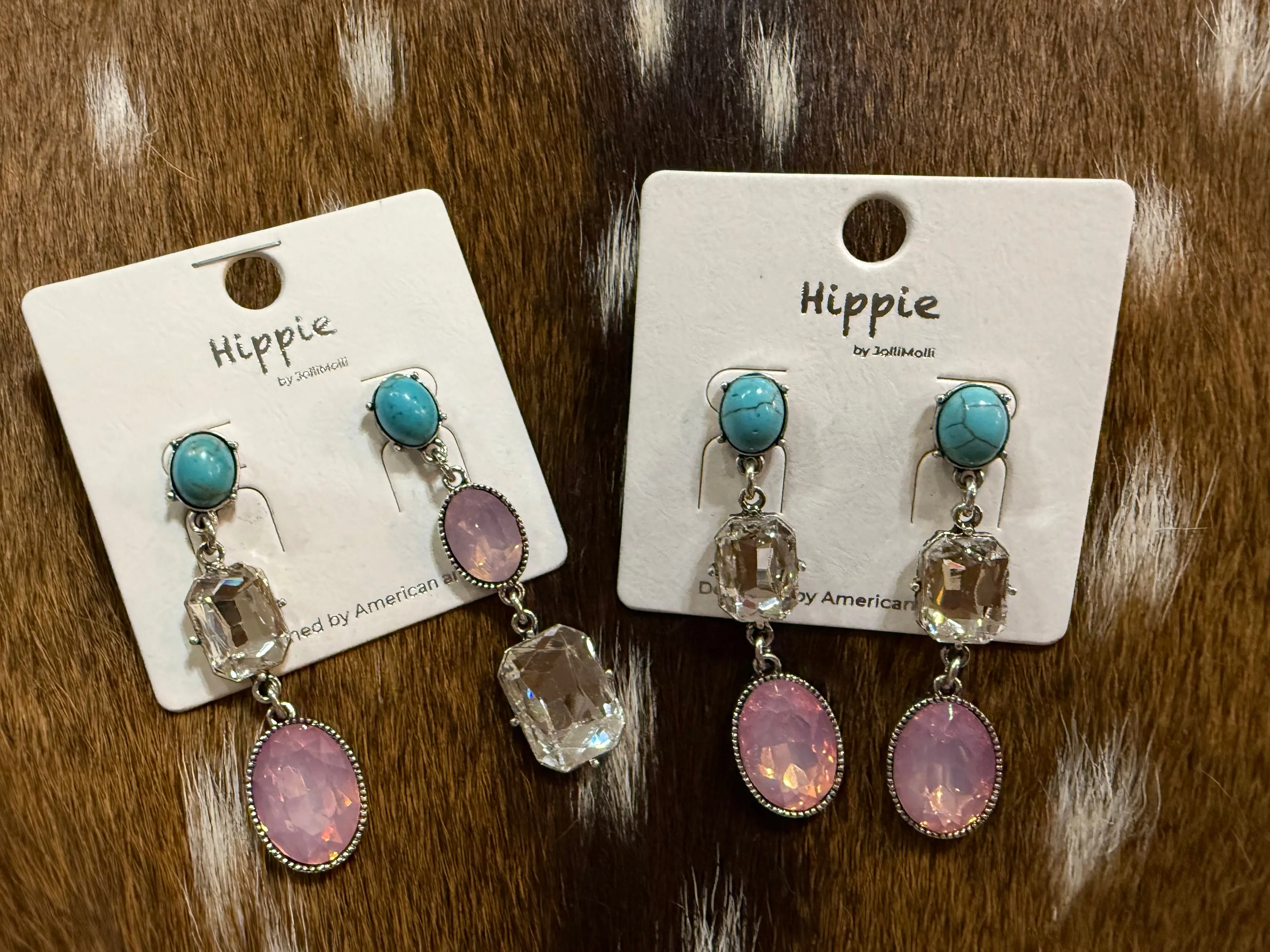 Tri Stone Western Dangle Earrings