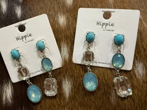 Tri Stone Western Dangle Earrings