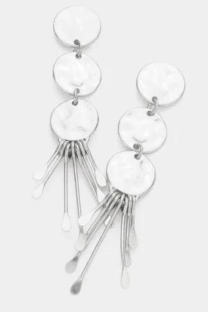Triple Round Dangle Earrings Silvertone