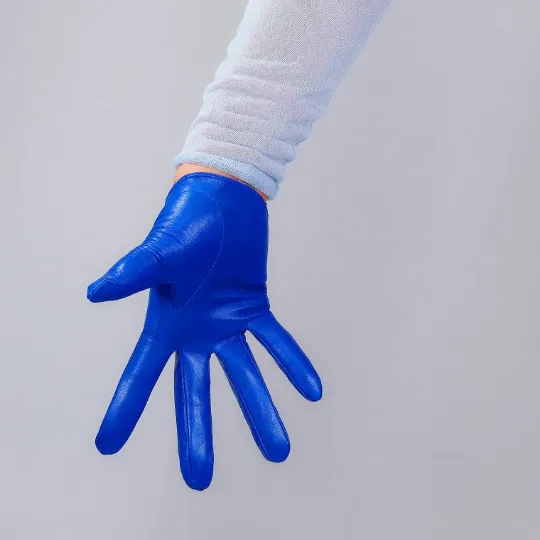 Ultrashort GENUINE LEATHER Half Palm Gloves: Blue