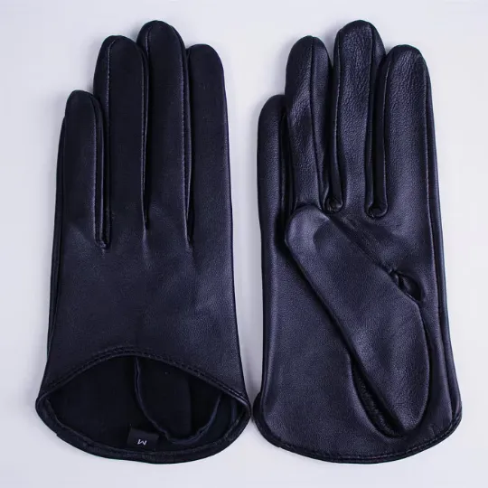 Ultrashort GENUINE LEATHER Half Palm Gloves: Blue