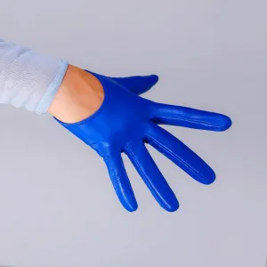 Ultrashort GENUINE LEATHER Half Palm Gloves: Blue