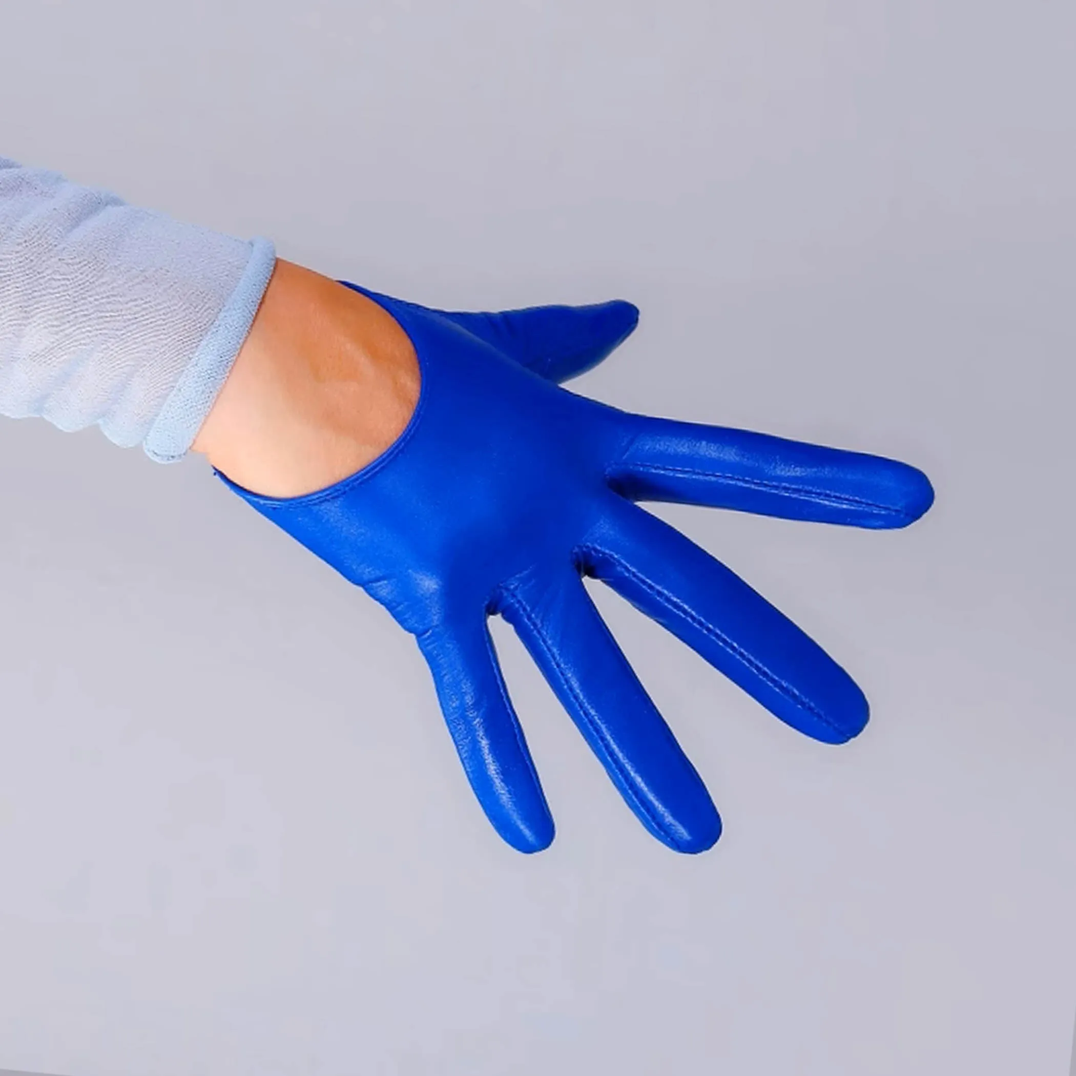 Ultrashort GENUINE LEATHER Half Palm Gloves: Blue