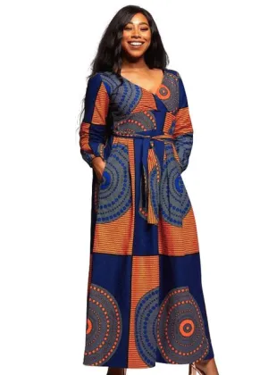 V-neck African Dresses For Women Clothing Dashiki Print Africa Maxi Dress Long Sleeve