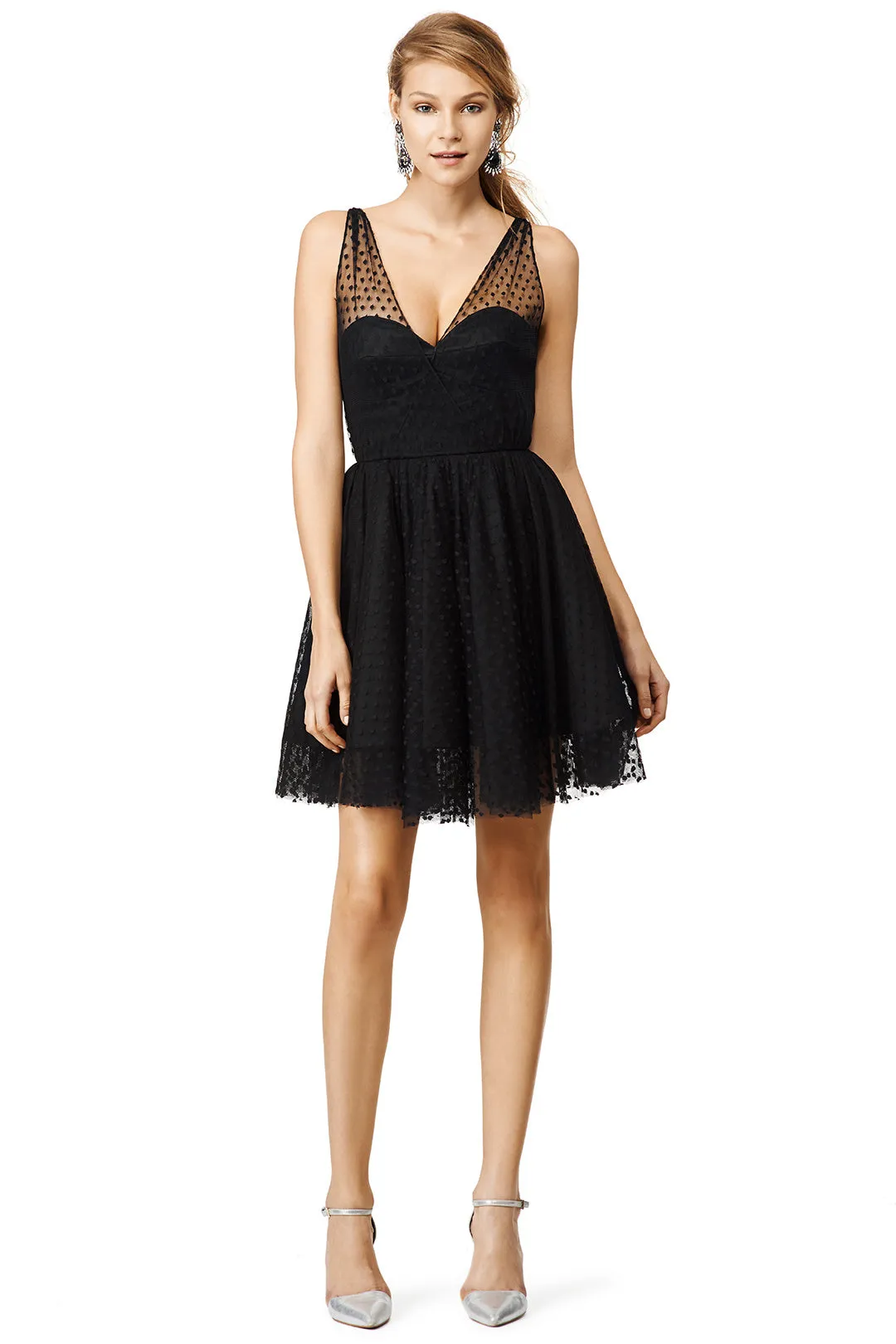 V-neck Black Tulle Homecoming Dresses with Dots Patterns