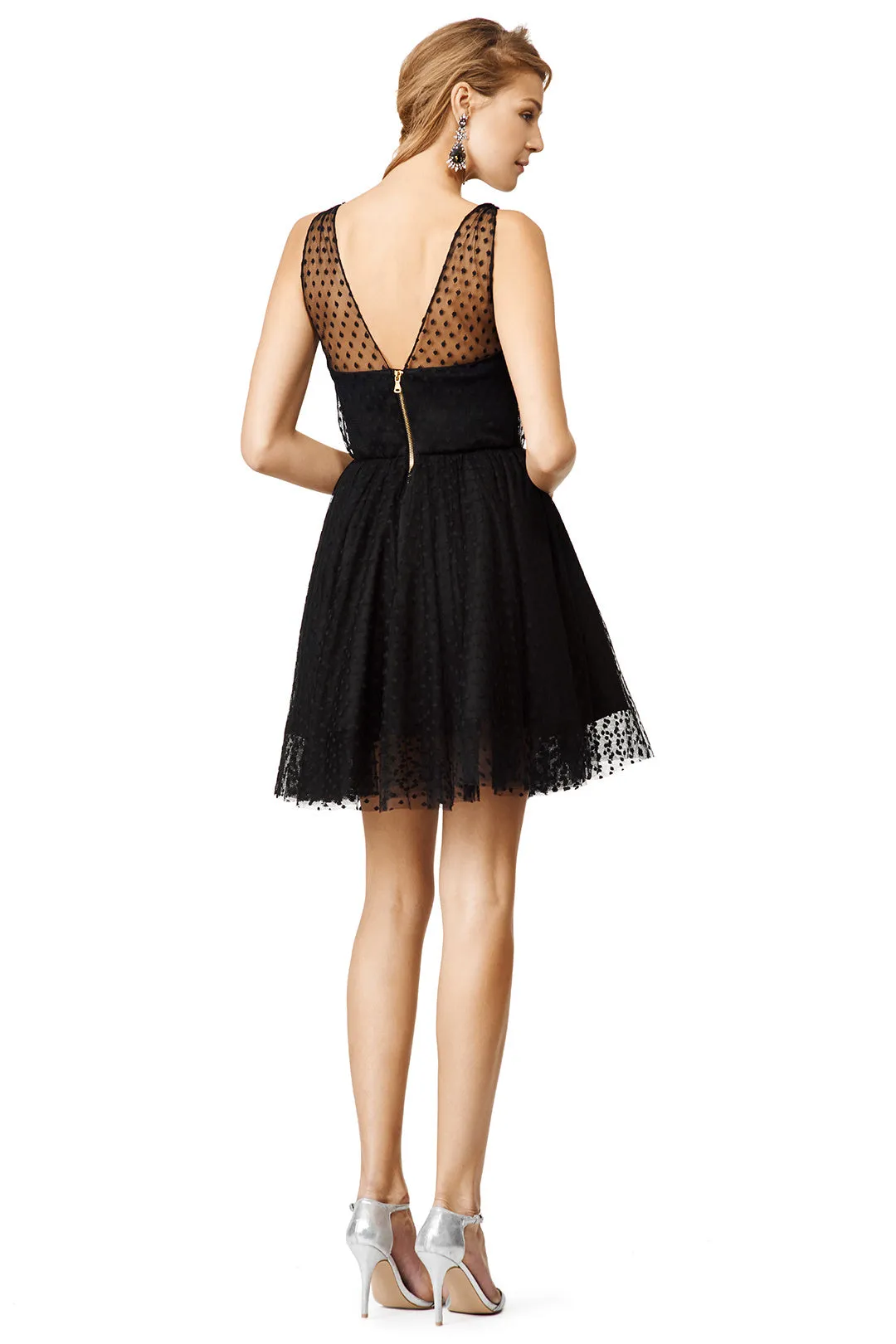 V-neck Black Tulle Homecoming Dresses with Dots Patterns